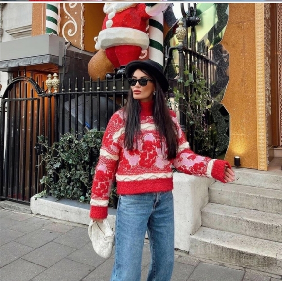 Zara Jacquard Knit Pink and Red Chunky Sweater - size small - Picture 6 of 15